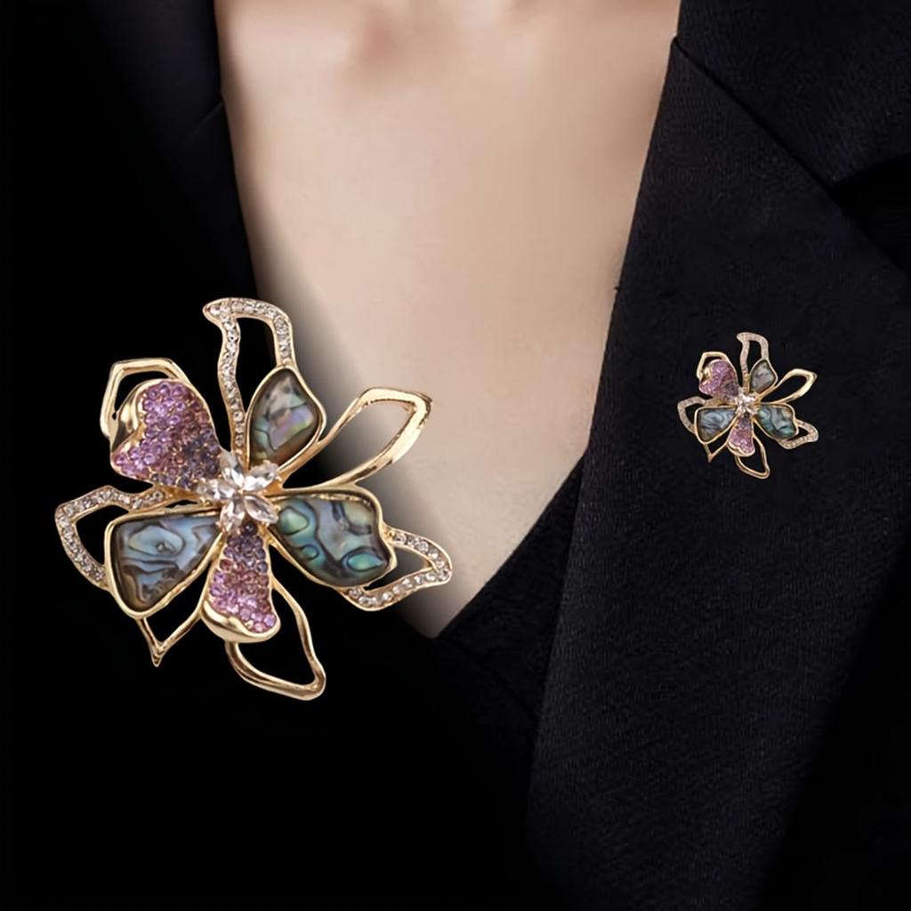 Fashion Accessories Abalone Shell Bowknot Brooch Rhinestone Sweater Pin New Design Elegant Metal Alloy Jewelry for Women and Girls