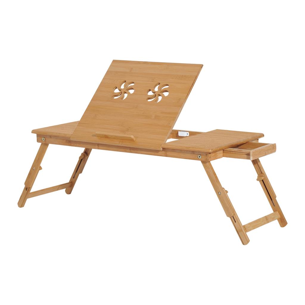 Bamboo Laptop Desk Bed Tray Breakfast Folding Reclining Adjustable Height Lap Desk Support With 1 Drawer 72x35x22 30cm