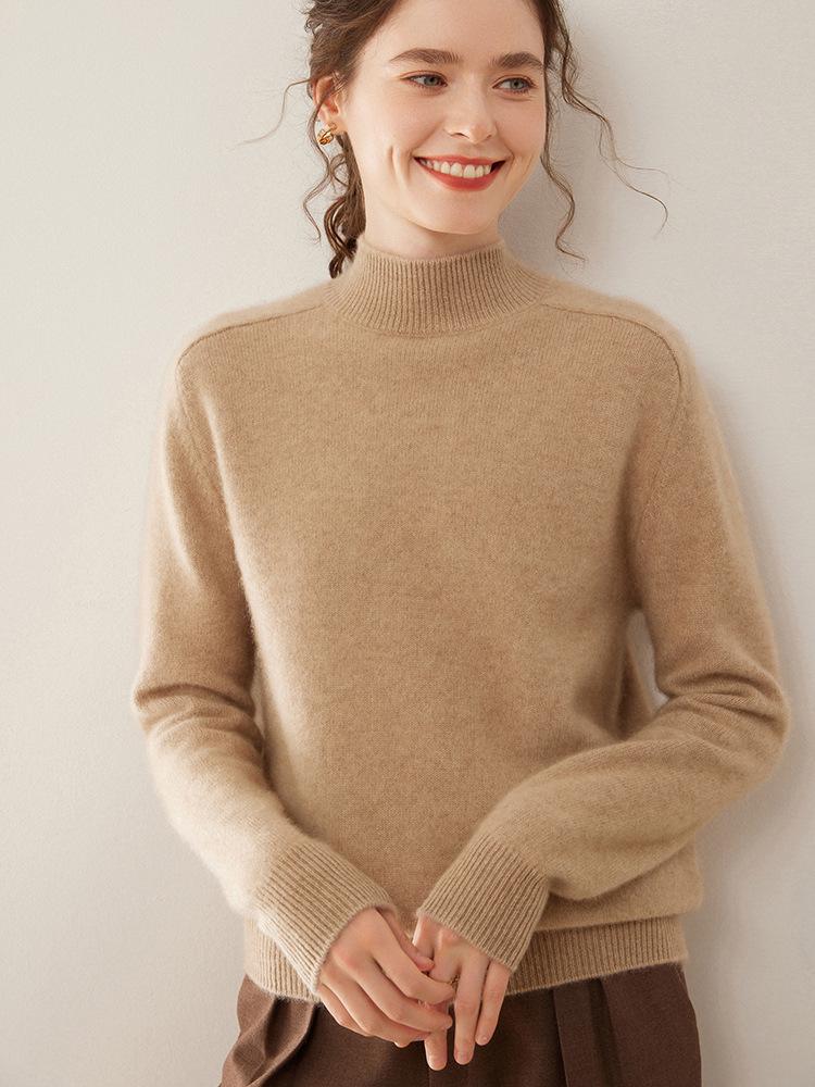 Women's Soft Cashmere Turtleneck Sweater - Solid Color, Loose Fit, Slimming Design for Autumn & Winter