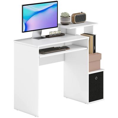 Computertisch mit ausziehbarer Tastaturablage Schublade Regal Home Office Arbeitsplatz Weiß