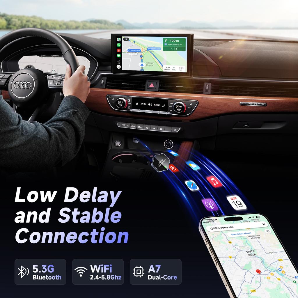 2 in 1 Wireless CarPlay Android Auto Adapter For iP/Android Phones Upgrade Wired to Wireless For Built-In CarPlay/Android Auto Cars