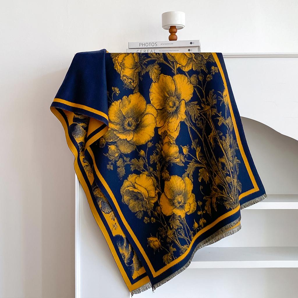 Luxury Brand Cashmere Women Floral Print Scarf Winter Warm Shawl and Wrap Bandana Pashmina Female Foulard Blanket Poncho