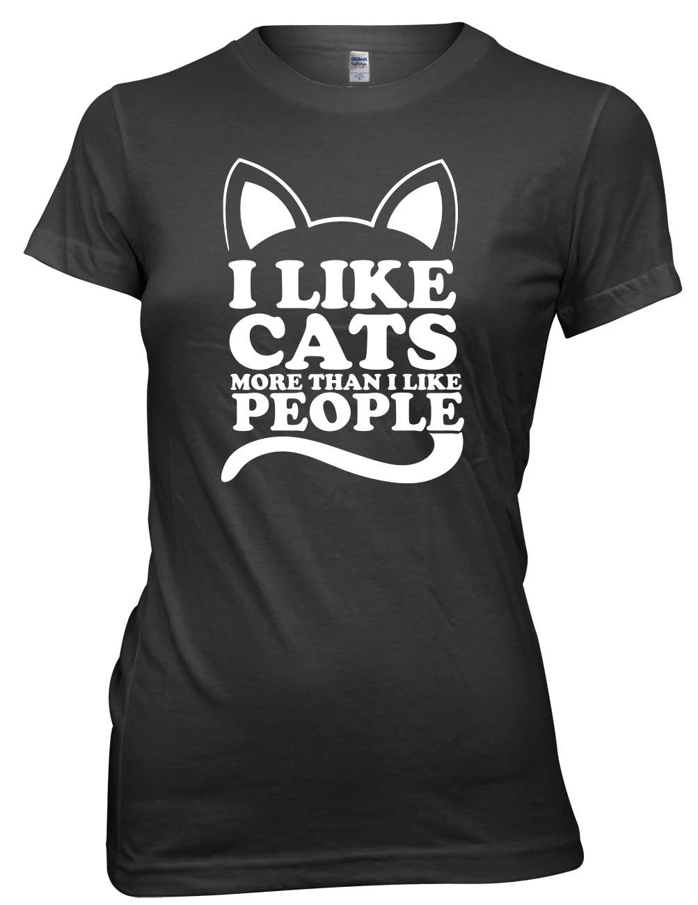 I Like Cats More Than I Like People Women Ladies Funny T-shirt 4XL