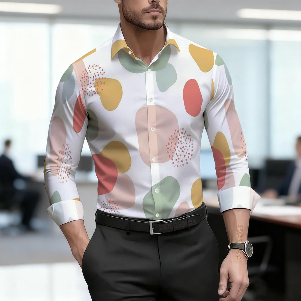Camicia da uomo 2026, nuova, a pois bianchi e neri, a maniche lunghe, da lavoro, vestibilità slim, alla moda, casual, tessuto di alta qualità
