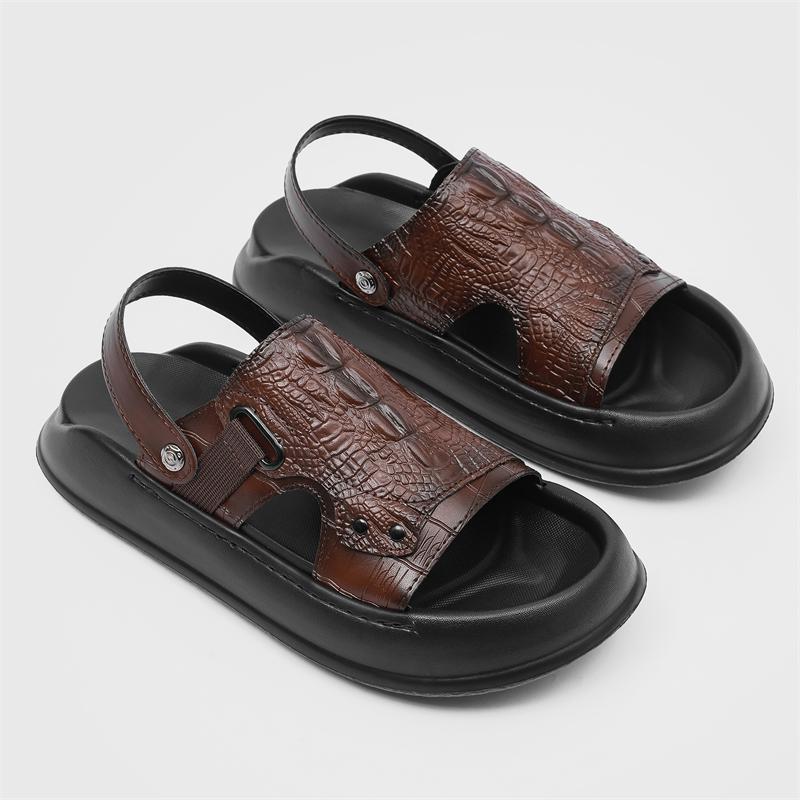 Fashion Stylish Mens Casual Leather Slippers Slip on Flats S  Fashion Beach Sandals Open-toe Outdoor Half Drag Leisure Walk Male Slides