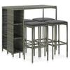 5 Piece Garden Bar Set with Cushions Poly Rattan Grey