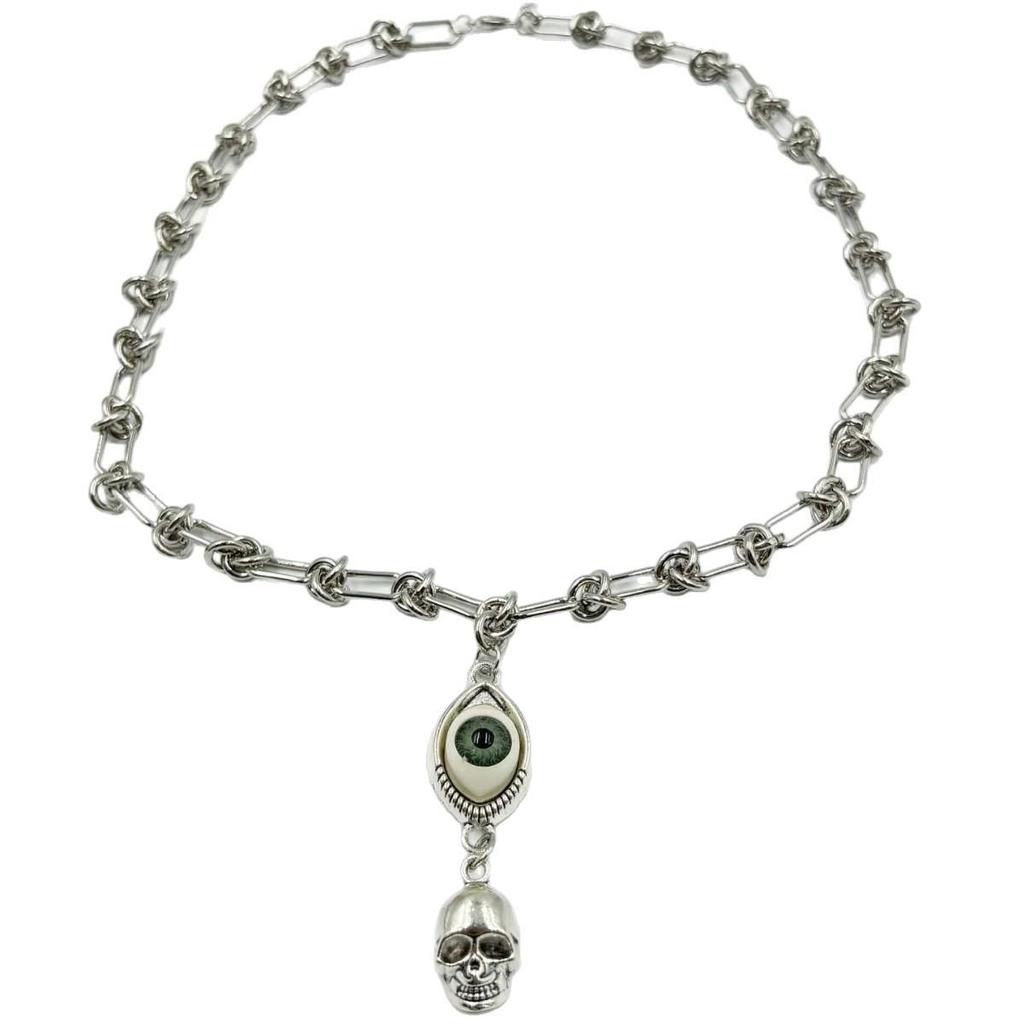 Gothic Devil's Eye Skull Pendant Necklace – Trendy Unisex Jewelry
