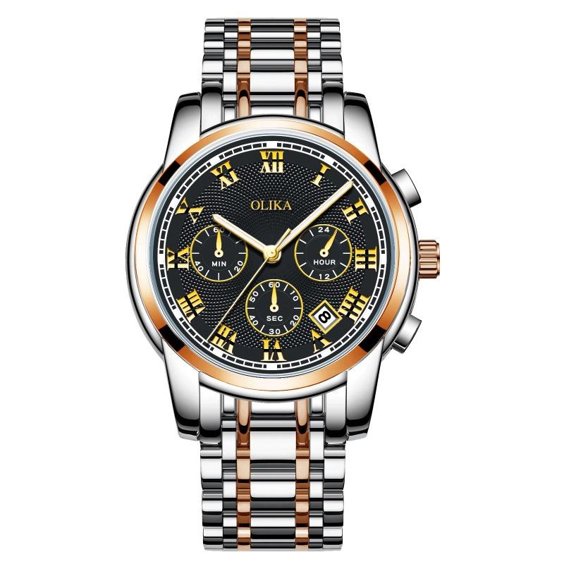New Top Brand Fashion Men's Watch Fine Steel Band Casual Sports Luminous Waterproof Three-Eye Six-Pin Watch