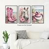 Chic Cowgirl Canvas Wall Art Set - Pink Floral, Boots & Hat Design - Trendy Preppy Decor for Girls' Bedroom or Dorm