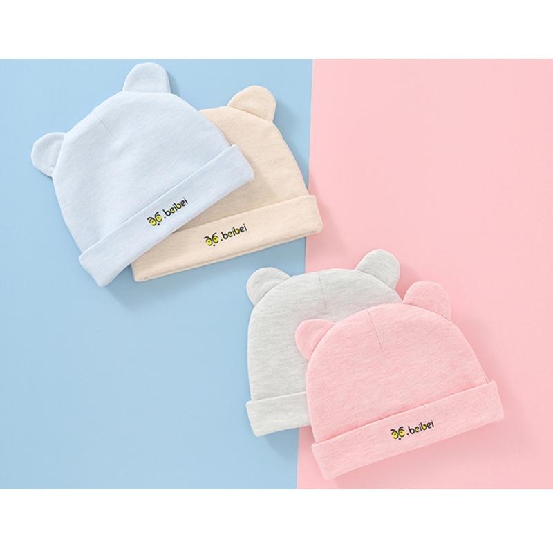 Soft & Breathable Fetal Caps Cotton Bear Ear Baby Hat for Newborns Elastic Hat Lovely Infants Bonnet for 0-6 Months