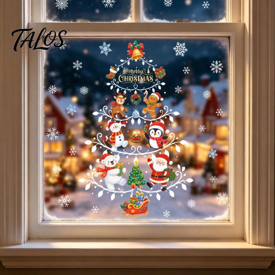 Christmas Window Clings Reusable Clings, Double Sided PVC Static Glass Stickers, Snowman Snowflake Elk Holiday Decals Santa Claus Xmas Tree