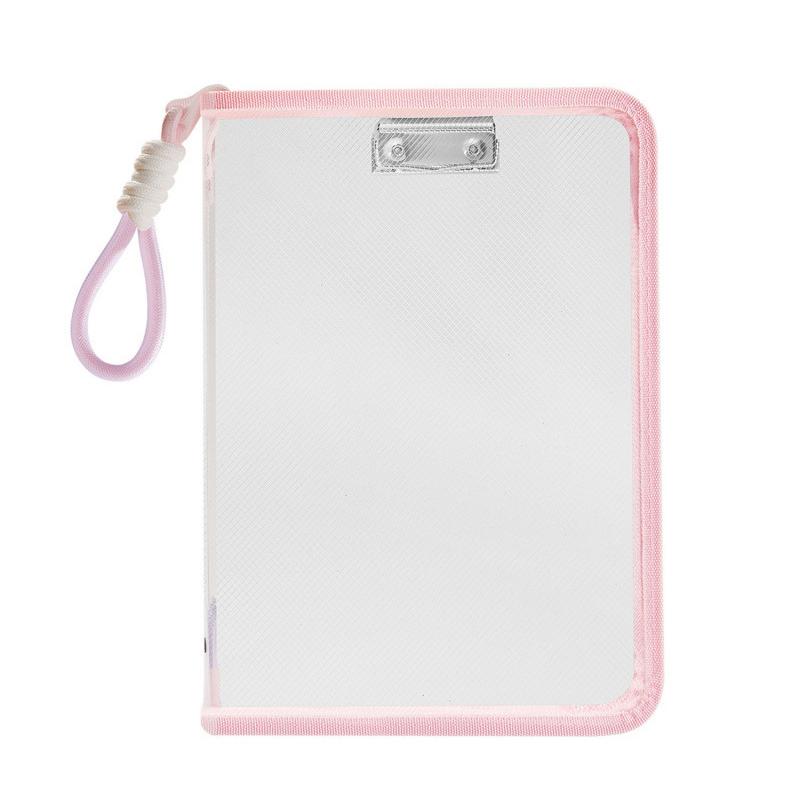 

Large Capacity A4 Transparent Zipper File Bag Portable Document Storage for Student School Home Office розовый
