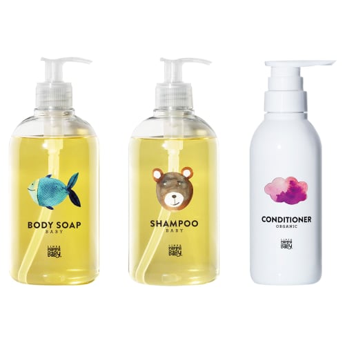 Mama Baby Body Soap x Baby Shampoo x Conditioner Set: "Organic & Silicone-Free, For Children and Adults, 12 Additive-Free Ingredients, Over 90% Natura