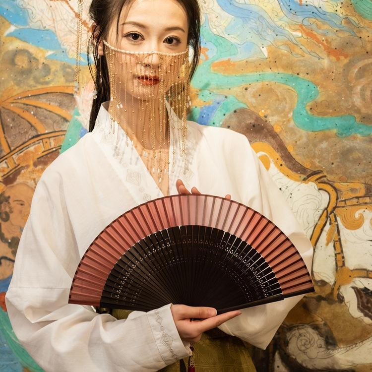 Red Ancient Style Chinese Folding Dance Fan - Easy To Open & Close, Perfect for Hanfu, Cheongsam, and Runway Shows