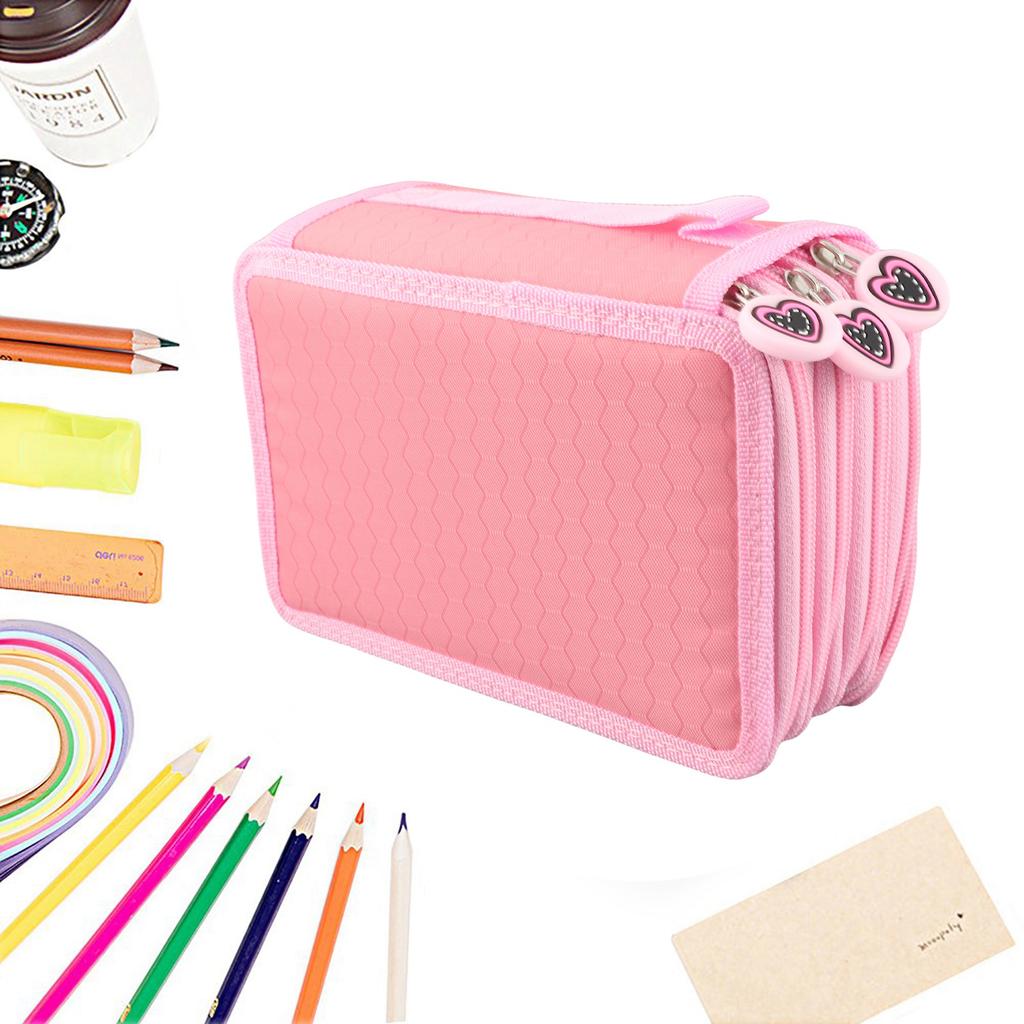72 Count Slot Colored Pencil Carry Case Bag Large Capacity Oxford Multilayer Pencil Organizer Pink
