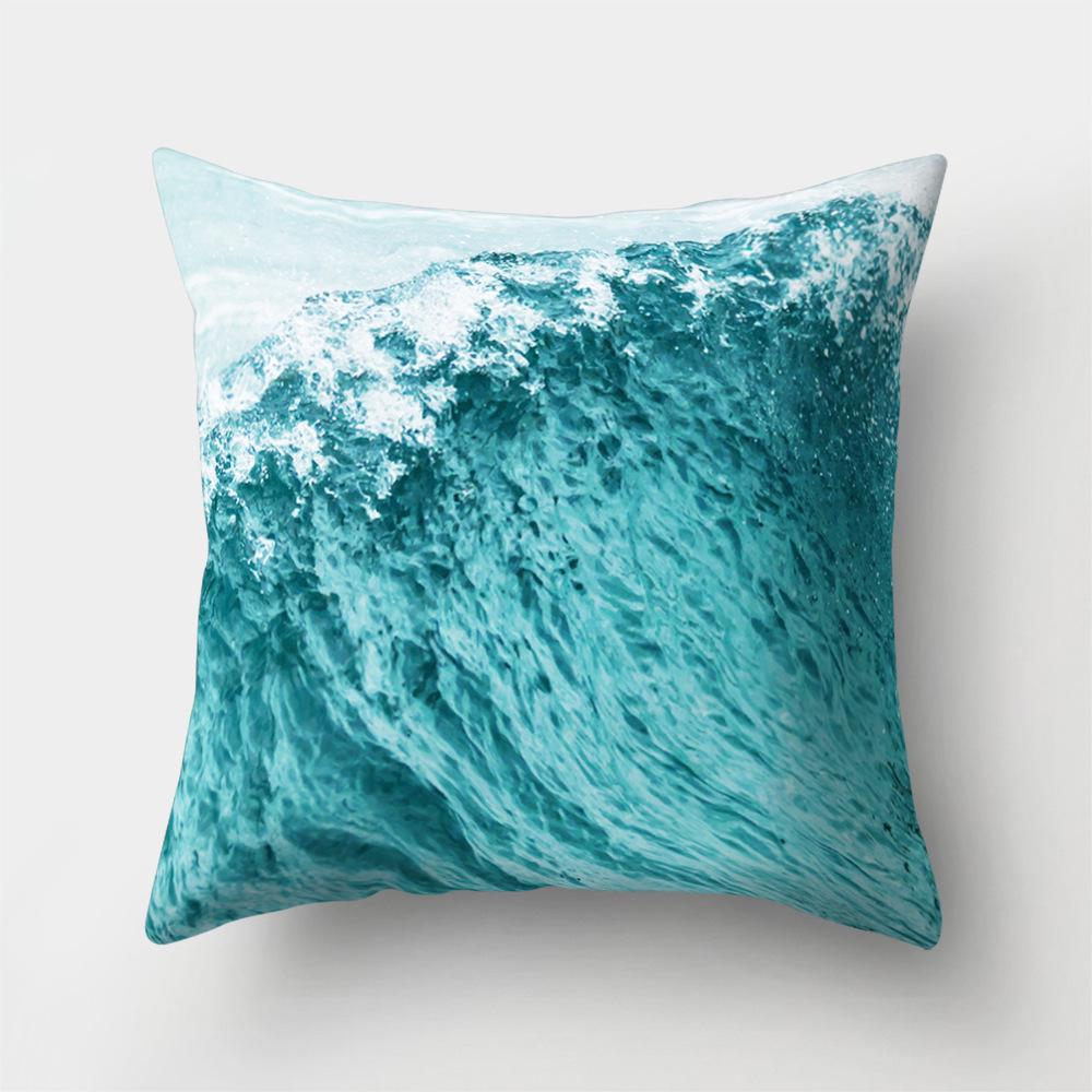 Sea Waves Beach Pillowcase Office Cushion Creative Home Car Lumbar Cushion Cover Sea View Pillow Cover Pillow Case 45X45Cm Seat