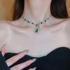 Emerald Retro Diamond-encrusted Water Drop Stud Earrings Necklace, Evening Dress Set, Neck Chain Accessories, Women's High-end Light Luxury Items.