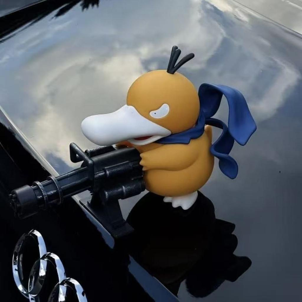 Psyduck with Gatling Gun Figure Funny Road Bandit Car Ornament Dashboard Trunk Creative Car Dashboard Decor