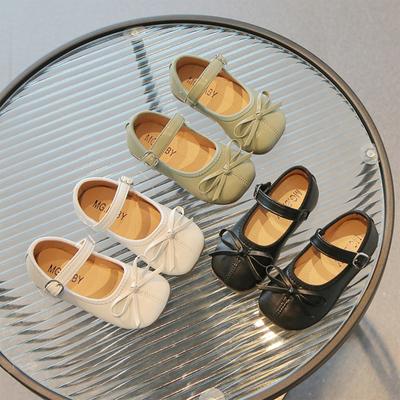 Sapatos de princesa com laço para meninas, sapatos simples de primavera para bebês, meninas, sola macia, sapatos pequenos de couro, sapatos de vovó