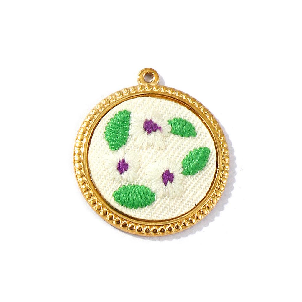 2Pcs Multicolor Geometric Flower Leaf Embroidered Charms 18K Gold Plated 304 Stainless Steel Pendant DIY Necklace Jewelry Making