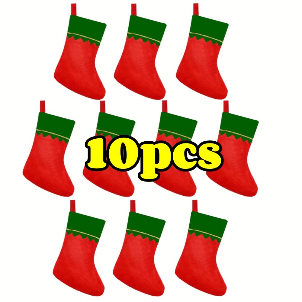 12pcs Red Felt Christmas Stockings Festive Hanging Stocking for Fireplace Non-Woven Fabric Xmas Decor With Golden Trim Idea Gift