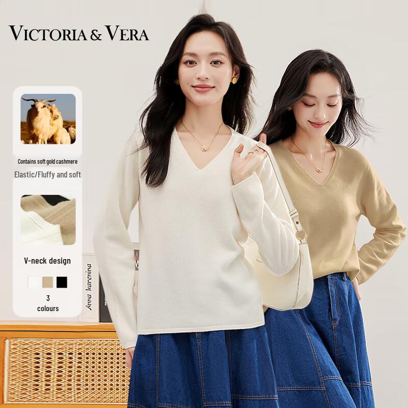 VICTORIA&VERA Women's Cashmere Blend V-Neck Knit Sweater V8701S04