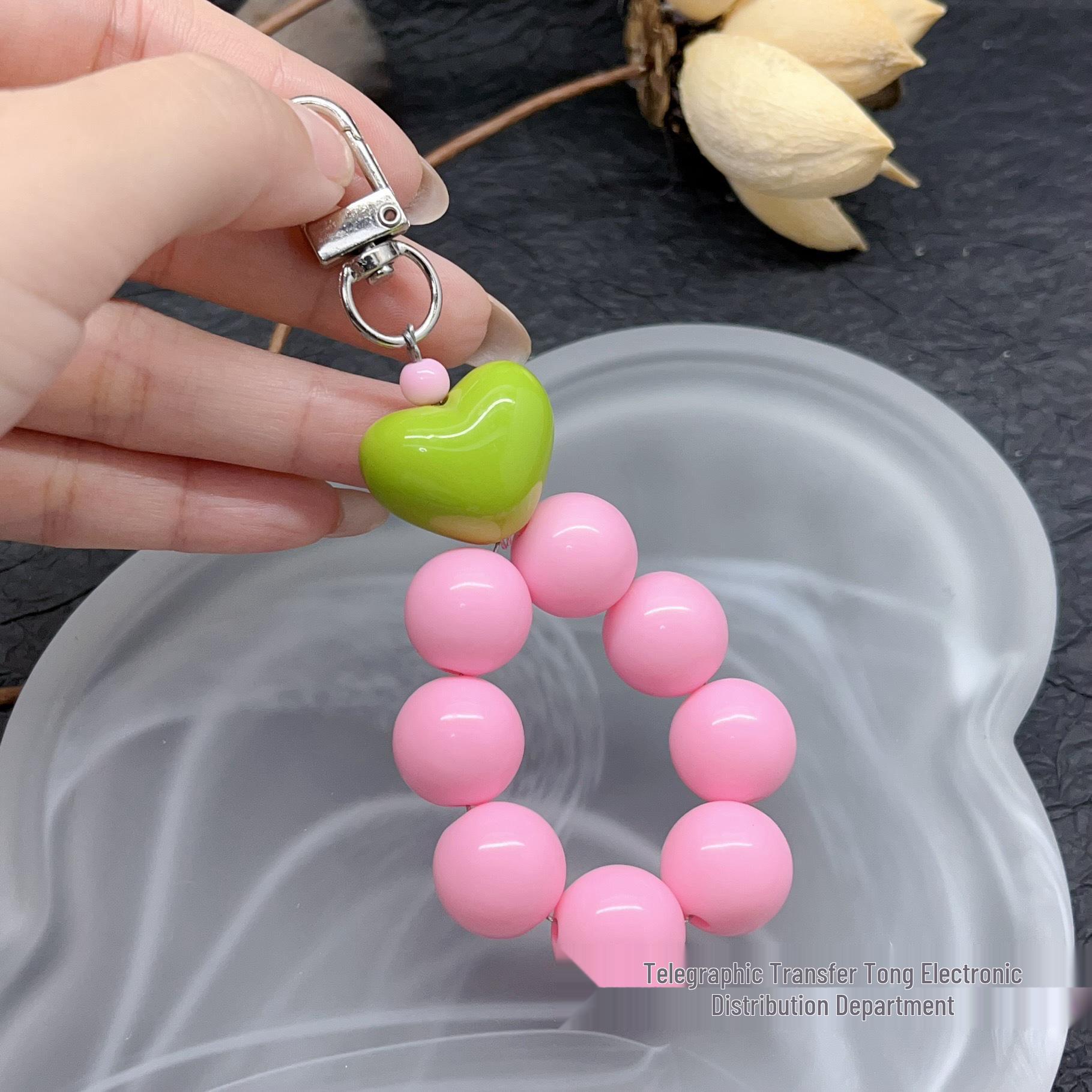 Korean Style Cute Colorful Beaded Heart Phone Lanyard and Camera Charm for Women