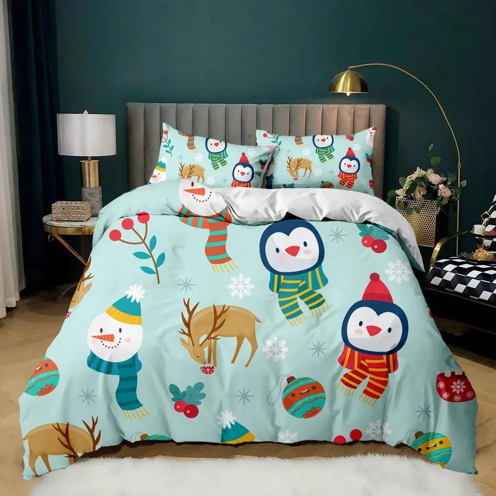 Jul Påslakanset Jultomten Ren Tryckt Sängklädesset God Jul Jul Polyester Täcke Set Mjuka Sängkläder