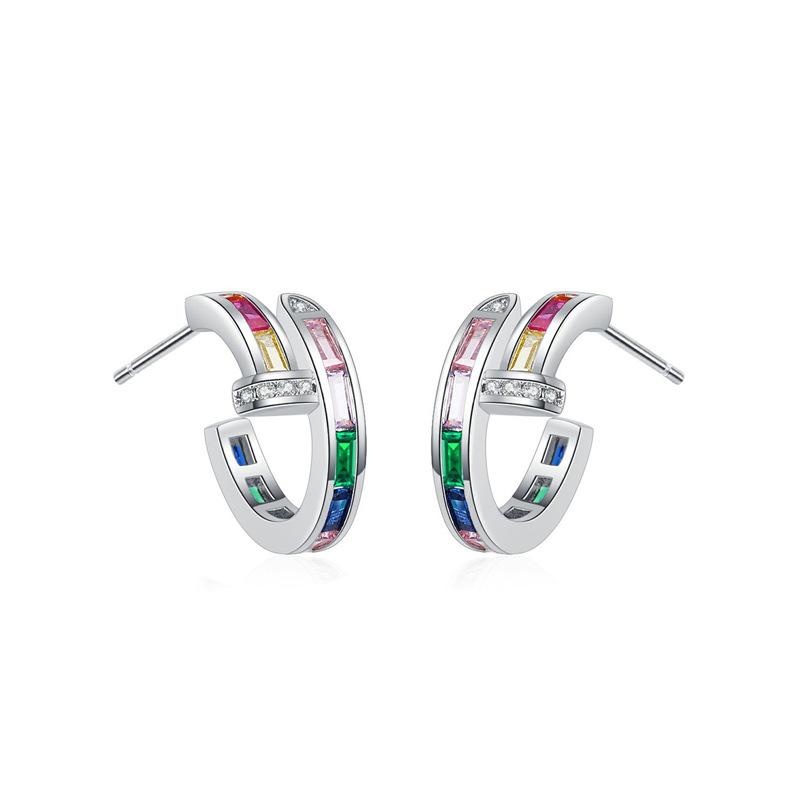 

Серьги-гвоздики из разноцветного циркония той же милой и крутой девушки, универсальные уникальные цветные бриллиантовые серьги в форме полукольца copper (with ear plugs)