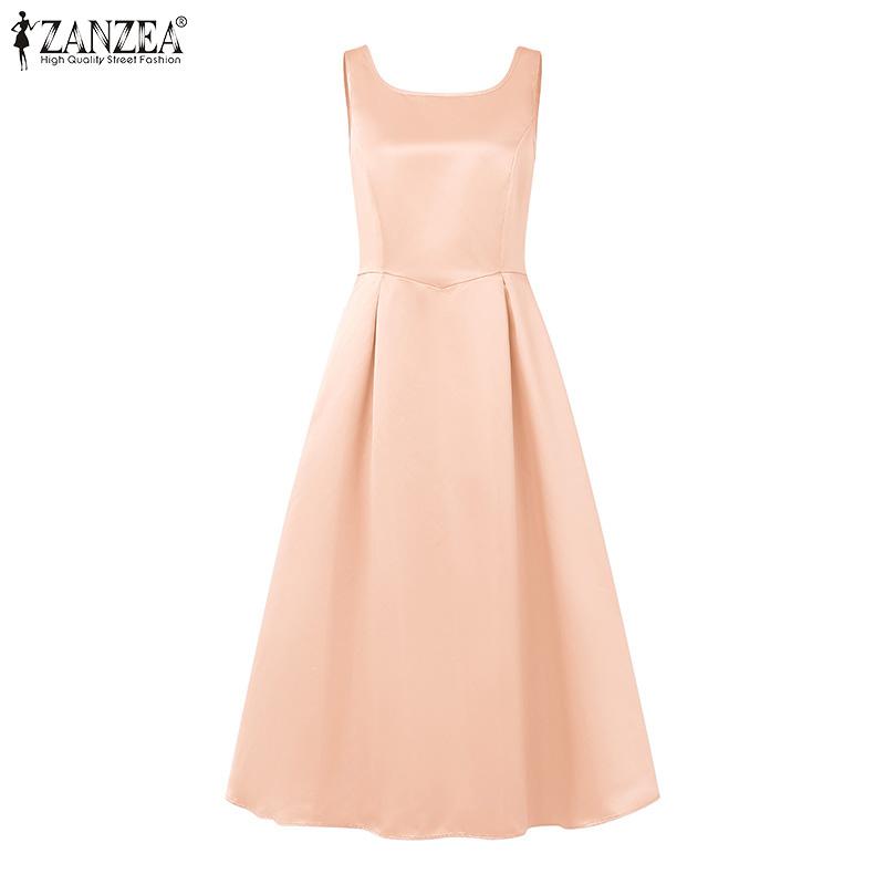 ZANZEA Women Casual Round Neck Summer Sleeveless A-Line Dress