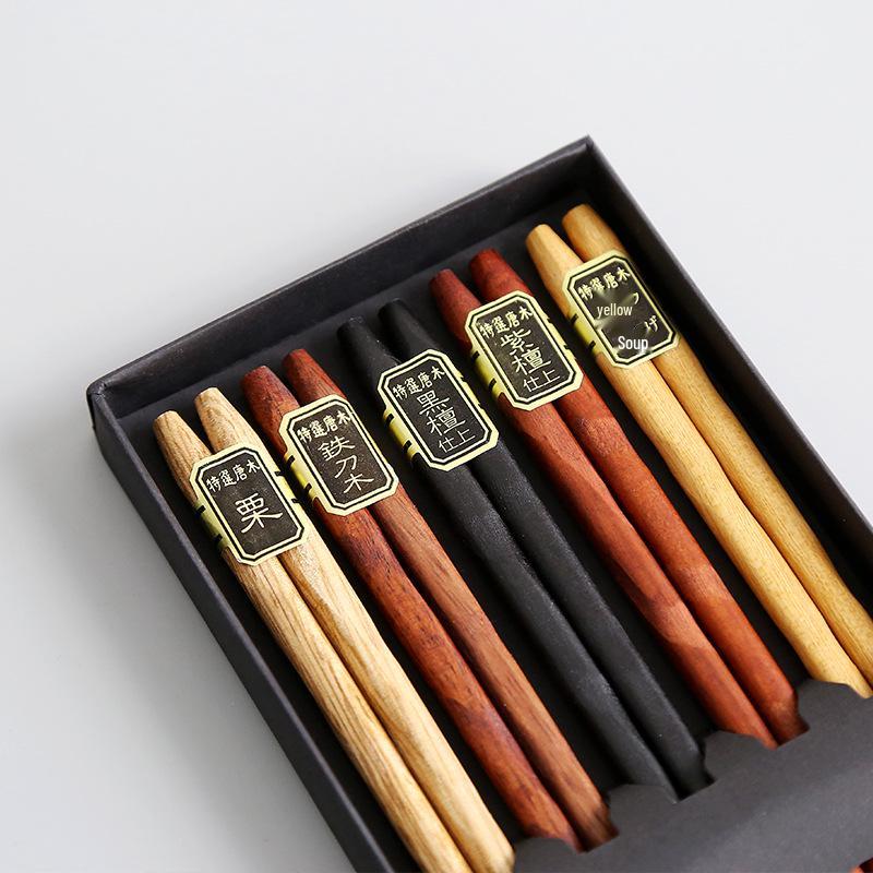 5 Pairs Japanese Wooden Chopsticks Set - Five Colors, Pointed Tip, Gift Box