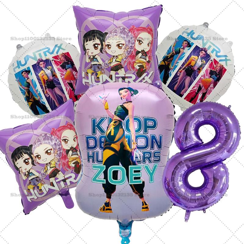 Kpop Demon Hunters Girl Birthday Balloons Decoration RUMI ZOEY MIRA Number Round Balloons Set Party Supplies Baby Shower Gift