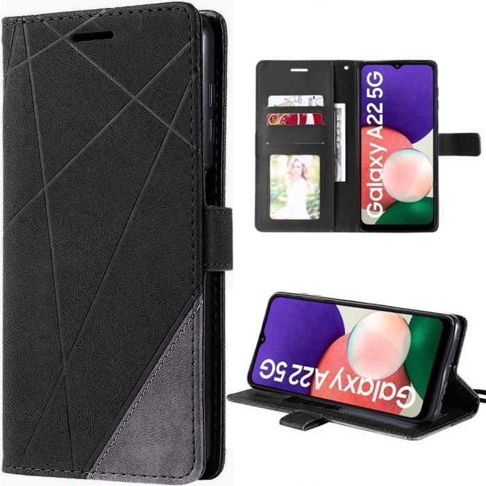 Coque de protection pour samsung galaxy a22 5g - booling - effet cuir flip case noir