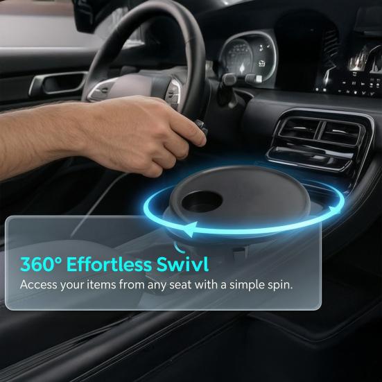 Car Table Tray with Cup Holder 360-degree Rotating Silicone Food Tray for Vehicle Portable Tea Tray for Back Seat