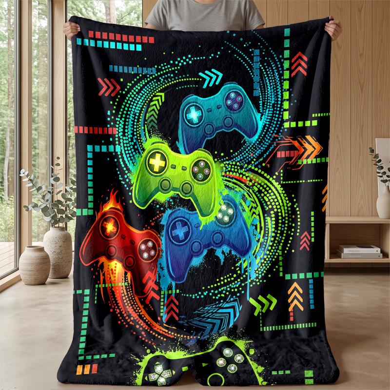 Gaming Controllers Neon Art Theme Blanket Lightweight Warm Flannel Blanket Decorative Throw Blanket for Home Decoration