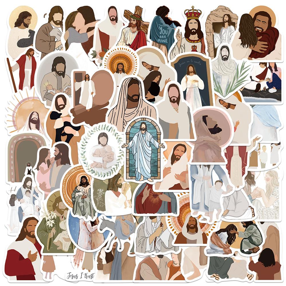 52PCS Bohemian Yeshua Holy Jesus Vintage Literature and Art DIY Graffiti Hand Account Sticker Mobile Phone Waterproof Decoration Sticker