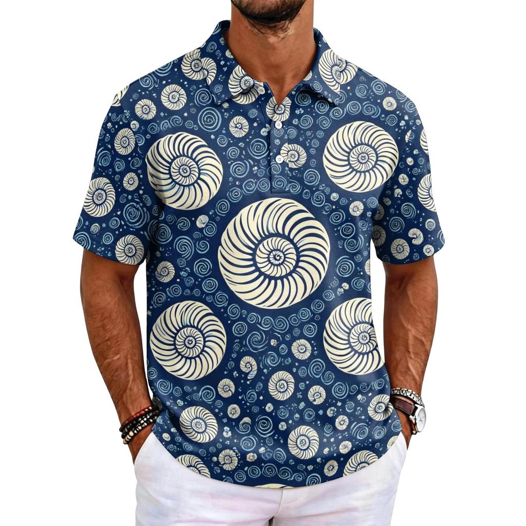 Men's Polo Shirt Short Sleeve Loose Fit Casual Top with Hawaiian Style Print for Everyday Wear Comfortable Fabric