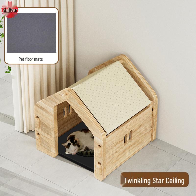 

Solid Wood Pet House: All-Season Cat & Dog Tent Bed, Semi-Enclosed Air-Conditioned Shelter
