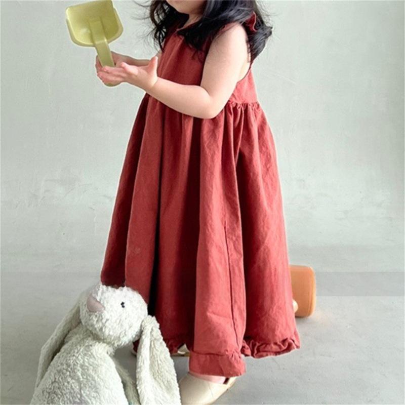 

Корейська літня сукня для дівчинки з V-подібним вирізом: Без рукавів, модний і вільного крою 110 cm