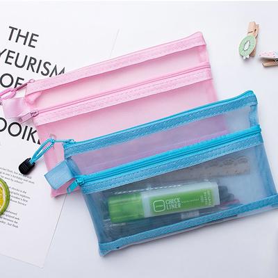 Double Layers Zipper Mesh Bags A6 Pen Bag Portable Stationery Storage Pouch  Office School Supplies
