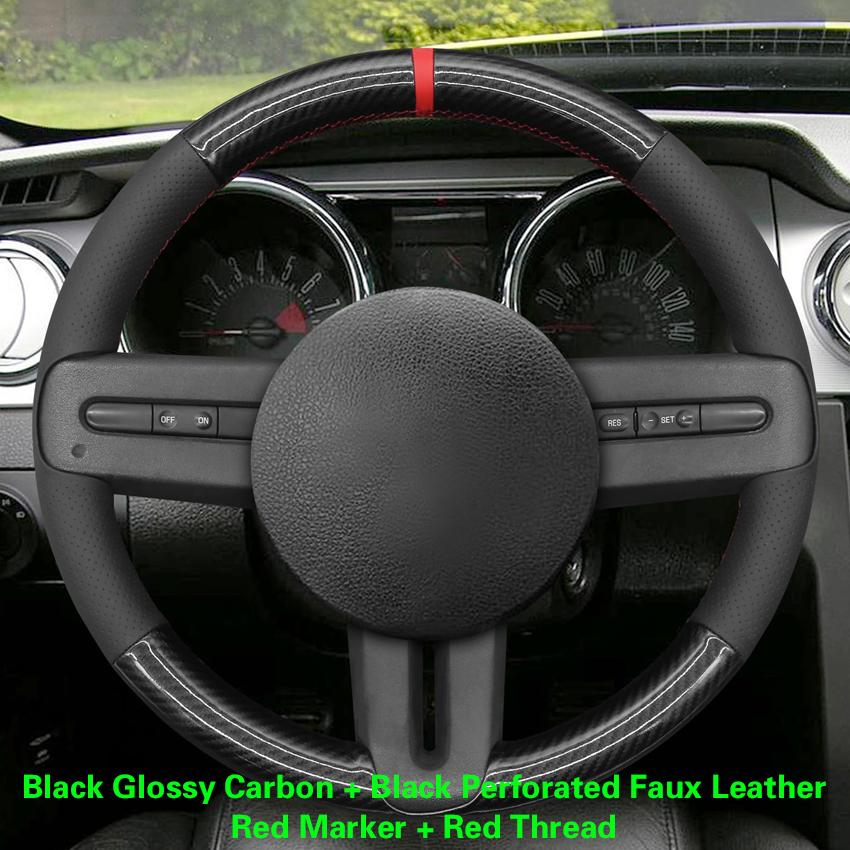 Black Faux Leather Car Steering Wheel Cover For Ford Mustang 2005 2006 2007 2008 20009 2010 2011 2012