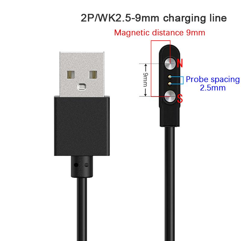 Cabo de Carregamento Magnético Forte de 2 Pinos Linha de Carregamento Usb Corda Corda Cor Preto Branco Compatível Com Smartwatches Universal