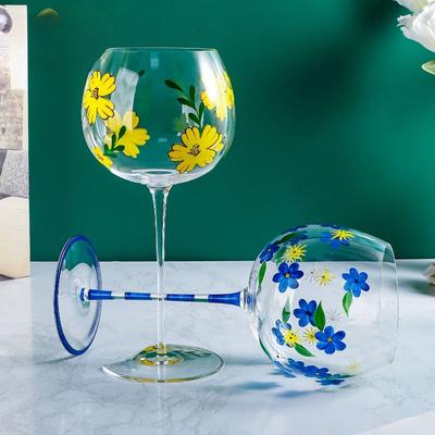 Crystal Glass Red Wine Glass Pure Hand-painted Ultra-thin Household New Creative Flower Pattern Goblet Champagne Glass
