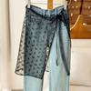 Korean Lace Embroidered Waistband Tulle Skirt with Layered Scarf Accessory