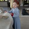2025 Spring Korean Retro Plaid Knee-Length Dress with Buttons for Girls