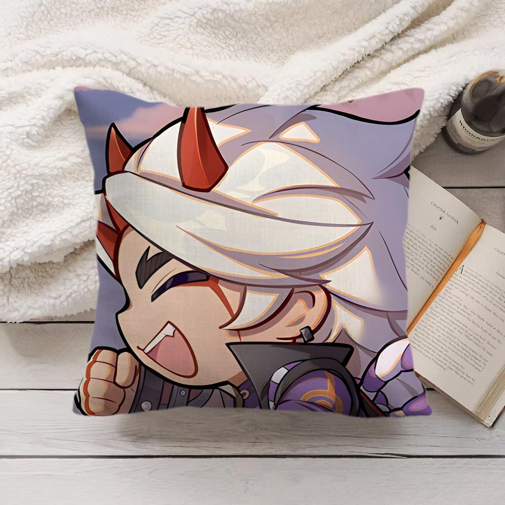 Arataki Itto Cute Genshin Impact Cushion Cover Silky Short Plush Invisible Zipper Dustproof Sofa Pillow Case For Home Decor