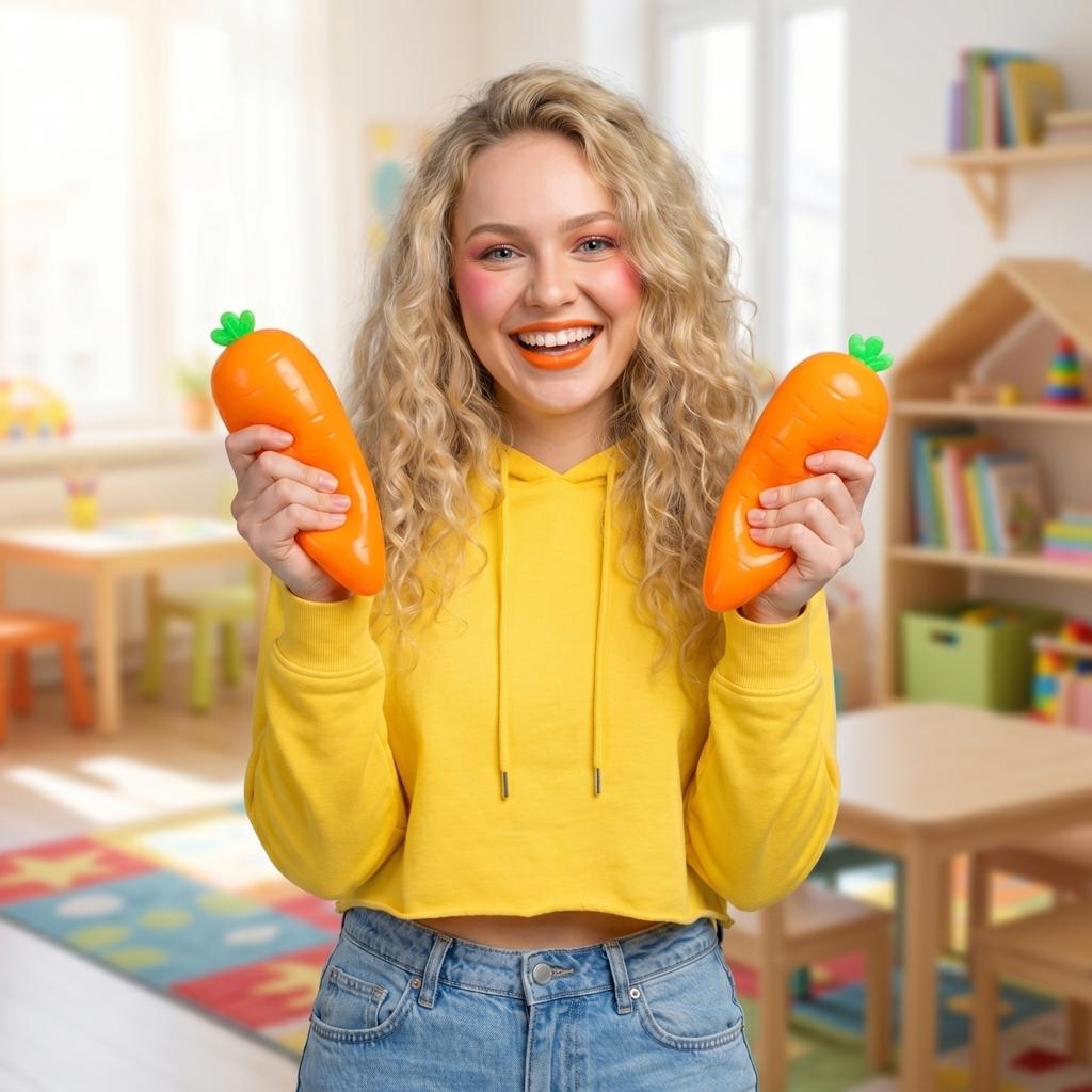 Soft Squeeze Carrot Shaped Stress Relief Toy Sensory Squishy Toy for Hand Exercise and Relaxation Durable Flexible Material