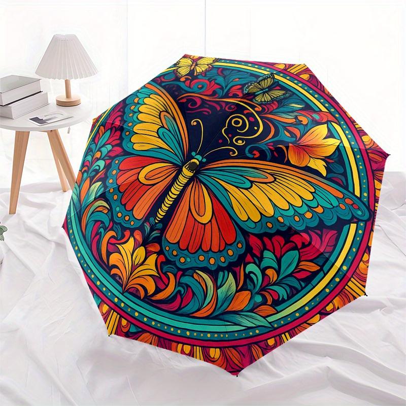 Colorful Butterfly Mandala Wall Art DecorUmbrella, PortableFold Compact Umbrella for Men & Women Gift