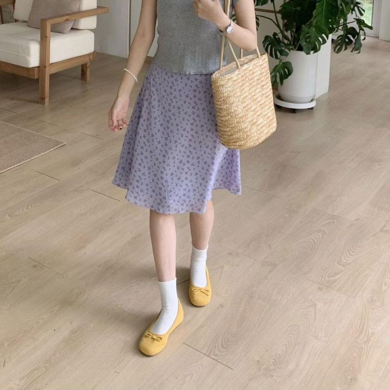 Women Purple Floral Print High Waist a Line Midi Skirt S фиолетовый