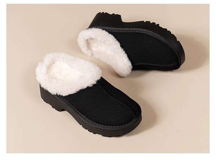 Cowhide Version~ Ruth Thick-soled Snow Boots Women's Velvet Thermal Cotton Shoes, Half-towed Bag Head, and Fluffy Slippers